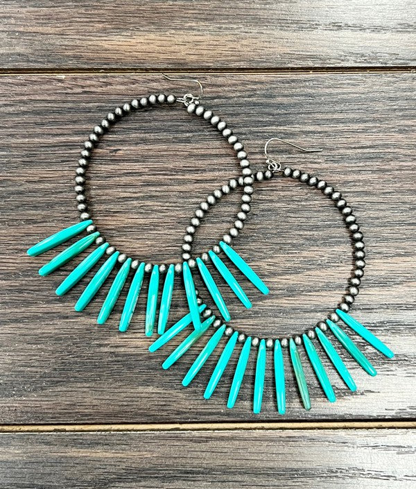 Navajo Hoop Turquoise Spike Earrings