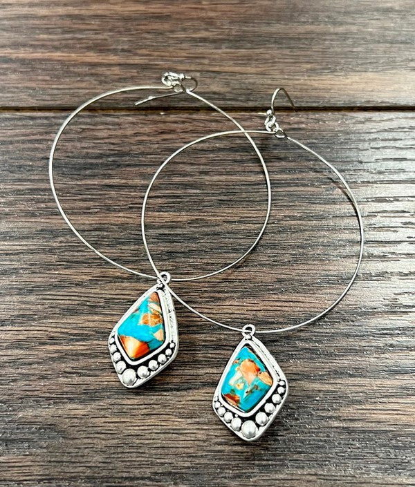 Multi-colored Navajo gemstone hoop earrings